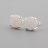 Silver Plated Claw 10mm Round Natural Agate Titanium Druzy Stud Earrings ZS0132