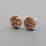 Silver Plated Claw 10mm Round Natural Agate Titanium Druzy Stud Earrings ZS0132