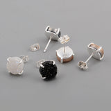 Silver Plated Claw 10mm Round Natural Agate Titanium Druzy Stud Earrings ZS0132