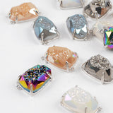 Egg Shape Silver Plated Claw Rainbow Titanium Druzy Faceted Connector ZS0316