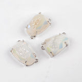 Egg Shape Silver Plated Claw Rainbow Titanium Druzy Faceted Connector ZS0316