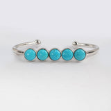 Five Round Natural Turquoise Bangle Bracelet, Gold/Silver Plated Bezel Gemstone Cuff ZG0427