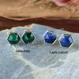 Silver Plated Bezel Hexagon Multi Gemstone Faceted Stud Earrings Lady Fashion Jewelry ZS0448