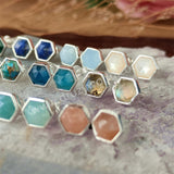 Silver Plated Bezel Hexagon Multi Gemstone Faceted Stud Earrings Lady Fashion Jewelry ZS0448