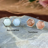 Silver Plated Bezel Hexagon Multi Gemstone Faceted Stud Earrings Lady Fashion Jewelry ZS0448