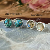 Silver Plated Bezel Hexagon Multi Gemstone Faceted Stud Earrings Lady Fashion Jewelry ZS0448