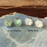 Silver Plated Bezel Hexagon Multi Gemstone Faceted Stud Earrings Lady Fashion Jewelry ZS0448