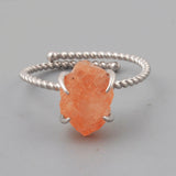 Silver Plated Claw Raw Gemstone Birthstone Ring, Healing Crystal Boho Jewelry ZS0453