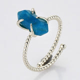 Silver Claw Hexagon Point Turquoise Moonstone Rainbow Gemstone Faceted Adjustable Ring, Healing Crystal Jewelry ZS0482