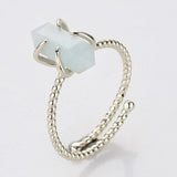 Silver Claw Hexagon Point Turquoise Moonstone Rainbow Gemstone Faceted Adjustable Ring, Healing Crystal Jewelry ZS0482