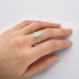 Silver Claw Hexagon Point Turquoise Moonstone Rainbow Gemstone Faceted Adjustable Ring, Healing Crystal Jewelry ZS0482