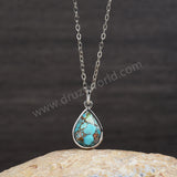 16" Silver Bezel Teardrop Gemstone Necklace,Natural Labradorite, Copper Turquoise, Moonstone Necklace ZS0508