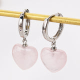 Silver Plated Heart Moonstone Crystal Drop Earrings, Natural Gemstone Jewelry Hoop Earrings ZS0512