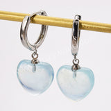 Silver Plated Heart Moonstone Crystal Drop Earrings, Natural Gemstone Jewelry Hoop Earrings ZS0512