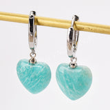 Silver Plated Heart Moonstone Crystal Drop Earrings, Natural Gemstone Jewelry Hoop Earrings ZS0512