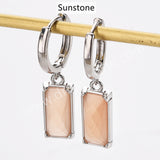 Rectangle Natural Gemstone Silver Plated Hoop Earrings, Birthstone Jewelry Earrings ZS0522