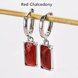 Rectangle Natural Gemstone Silver Plated Hoop Earrings, Birthstone Jewelry Earrings ZS0522