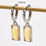 Rectangle Natural Gemstone Silver Plated Hoop Earrings, Birthstone Jewelry Earrings ZS0522