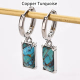 Rectangle Natural Gemstone Silver Plated Hoop Earrings, Birthstone Jewelry Earrings ZS0522
