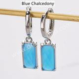 Rectangle Natural Gemstone Silver Plated Hoop Earrings, Birthstone Jewelry Earrings ZS0522