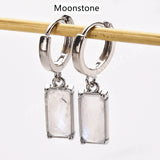 Rectangle Natural Gemstone Silver Plated Hoop Earrings, Birthstone Jewelry Earrings ZS0522