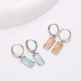 Rectangle Natural Gemstone Silver Plated Hoop Earrings, Birthstone Jewelry Earrings ZS0522