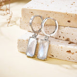 Silver Plated Bezel Rectangle Natural Moonstone Faceted Hoop Earrings, Moon Stone Jewelry ZS0522