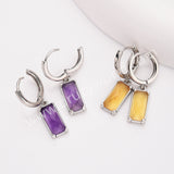 Rectangle Natural Gemstone Silver Plated Hoop Earrings, Birthstone Jewelry Earrings ZS0522