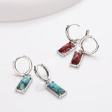 Rectangle Natural Gemstone Silver Plated Hoop Earrings, Birthstone Jewelry Earrings ZS0522