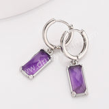 Rectangle Natural Gemstone Silver Plated Hoop Earrings, Birthstone Jewelry Earrings ZS0522