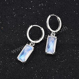 Silver Plated Bezel Rectangle Natural Moonstone Faceted Hoop Earrings, Moon Stone Jewelry ZS0522