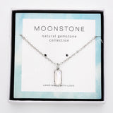 16" Silver Bezel Rectangle Natural Moonstone Faceted Pendant Necklace, Moon Stone Crystal Healing Jewelry ZS0523