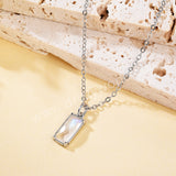 16" Silver Bezel Rectangle Natural Moonstone Faceted Pendant Necklace, Moon Stone Crystal Healing Jewelry ZS0523