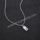 16" Silver Bezel Rectangle Natural Moonstone Faceted Pendant Necklace, Moon Stone Crystal Healing Jewelry ZS0523