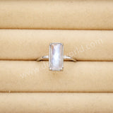 Silver Bezel Rectangle Moonstone Faceted Ring, June Birthstone Crystal Jewelry Ring ZS0525