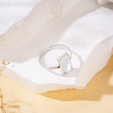 Silver Bezel Rectangle Moonstone Faceted Ring, June Birthstone Crystal Jewelry Ring ZS0525