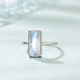 Silver Bezel Rectangle Moonstone Faceted Ring, June Birthstone Crystal Jewelry Ring ZS0525