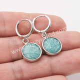 Silver Circle Round Natural Stone Faceted Earrings, Labradorite Gemstone Jewelry Earring ZS0529-1