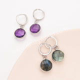 Silver Circle Round Natural Stone Faceted Earrings, Labradorite Gemstone Jewelry Earring ZS0529-1