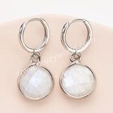 Silver Circle Round Natural Stone Faceted Earrings, Labradorite Gemstone Jewelry Earring ZS0529-1