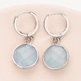 Silver Circle Round Natural Stone Faceted Earrings, Labradorite Gemstone Jewelry Earring ZS0529-1