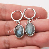 Silver Oval Natural Stones Faceted Drop Earrings, Rose Quartz Moonstone Crystals Jewelry Earring ZS0529-10