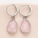 Silver Oval Natural Stones Faceted Drop Earrings, Rose Quartz Moonstone Crystals Jewelry Earring ZS0529-10