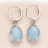 Silver Oval Natural Stones Faceted Drop Earrings, Rose Quartz Moonstone Crystals Jewelry Earring ZS0529-10