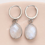 Silver Oval Natural Stones Faceted Drop Earrings, Rose Quartz Moonstone Crystals Jewelry Earring ZS0529-10