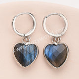 Silver Heart Natural Stone Faceted Earrings, Labradorite Rose Quartz Gemstone Heart Jewelry Earring ZS0529-2