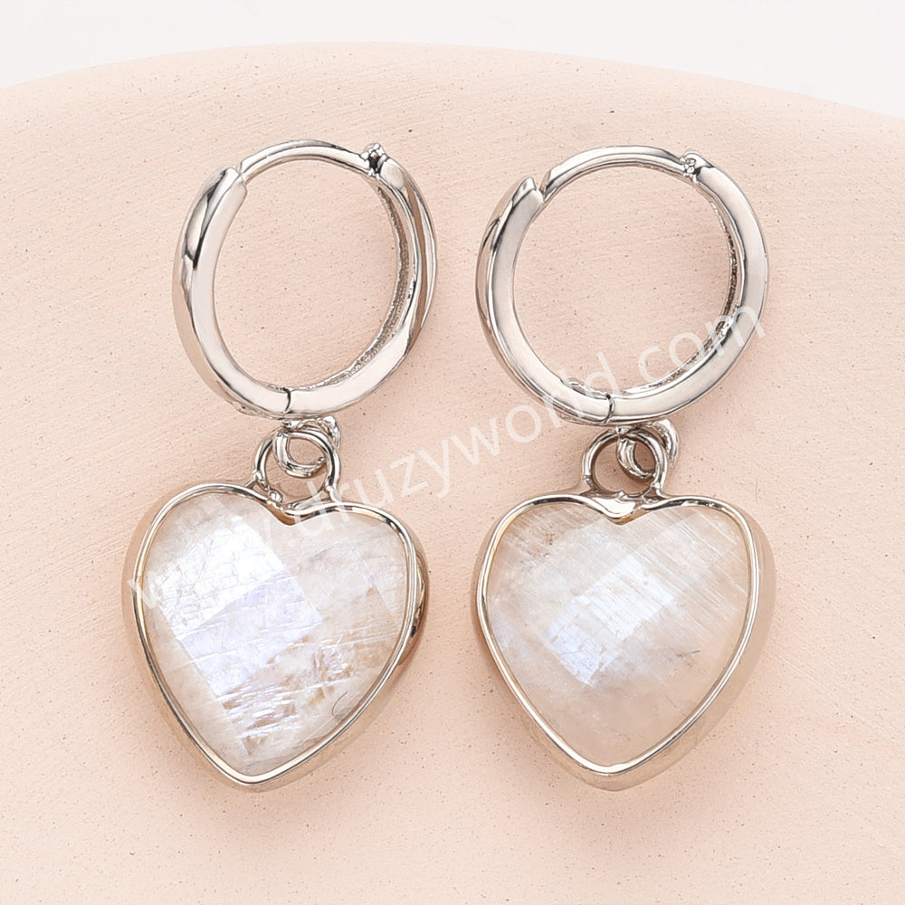 Silver Heart Natural Stone Faceted Earrings, Labradorite Rose Quartz Gemstone Heart Jewelry Earring ZS0529-2