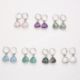 Silver Triangle Multi Gemstone Faceted Earrings, Amazonite Rose Quartz Crystals Jewelry Earring ZS0529-3