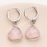 Silver Triangle Multi Gemstone Faceted Earrings, Amazonite Rose Quartz Crystals Jewelry Earring ZS0529-3