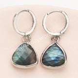 Silver Triangle Multi Gemstone Faceted Earrings, Amazonite Rose Quartz Crystals Jewelry Earring ZS0529-3